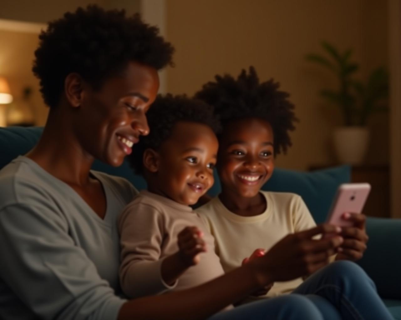 عائلة تتواصل عبر الهاتف المحمول